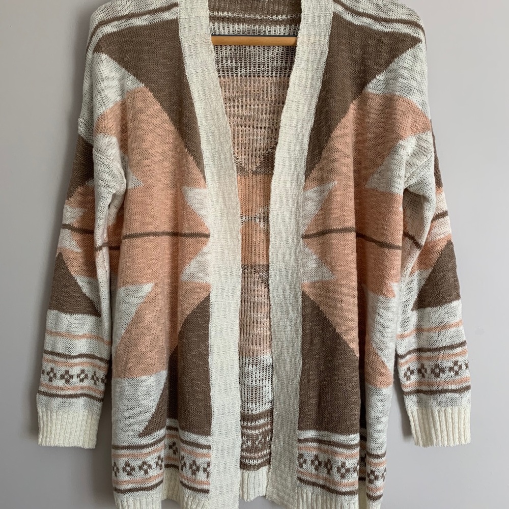 Aztec print open cardigan